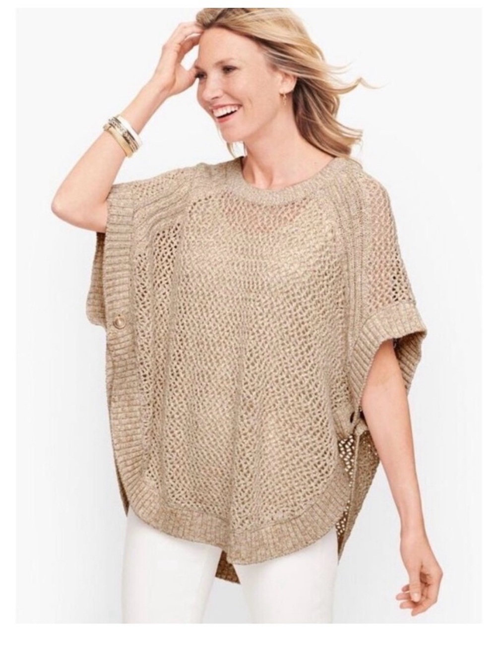 Talbots Light Tan Open-Knit Women’s Sweater Poncho